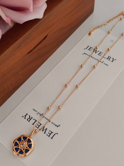 Vintage Lapis Lazuli Diamond Pendant Necklace - 18K Gold Plated | Vinajewelry