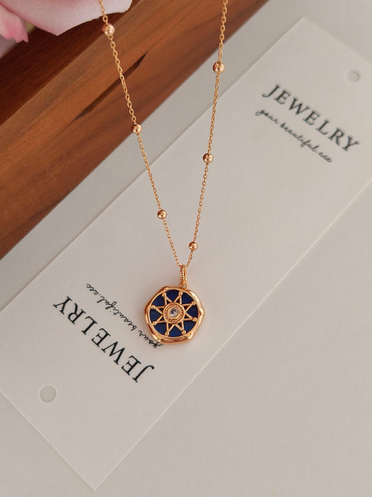 Vintage Lapis Lazuli Diamond Pendant Necklace - 18K Gold Plated | Vinajewelry