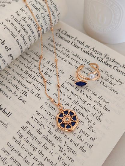 Vintage Lapis Lazuli Diamond Pendant Necklace - 18K Gold Plated | Vinajewelry