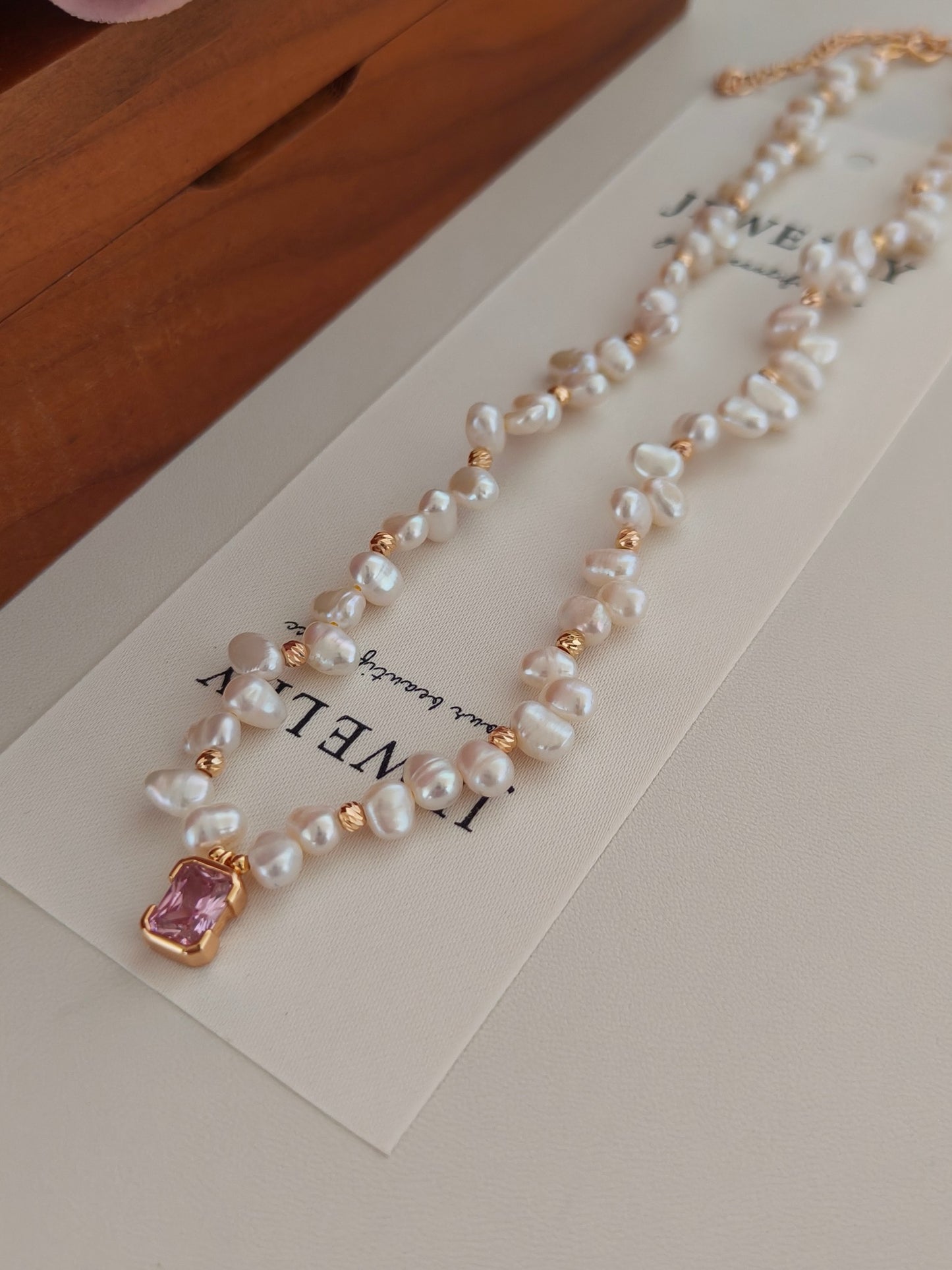 Natural Pearl Zircon Pendant Necklace - 18K Gold Plated Sterling Silver | Vinajewelry