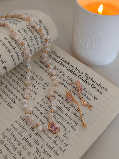 Natural Pearl Zircon Pendant Necklace - 18K Gold Plated Sterling Silver | Vinajewelry