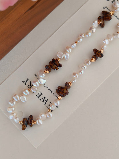 Natural Pearl Czech Glass Beaded Necklace - 18K Gold Plated | Vinajewelry
