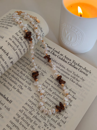 Natural Pearl Czech Glass Beaded Necklace - 18K Gold Plated | Vinajewelry