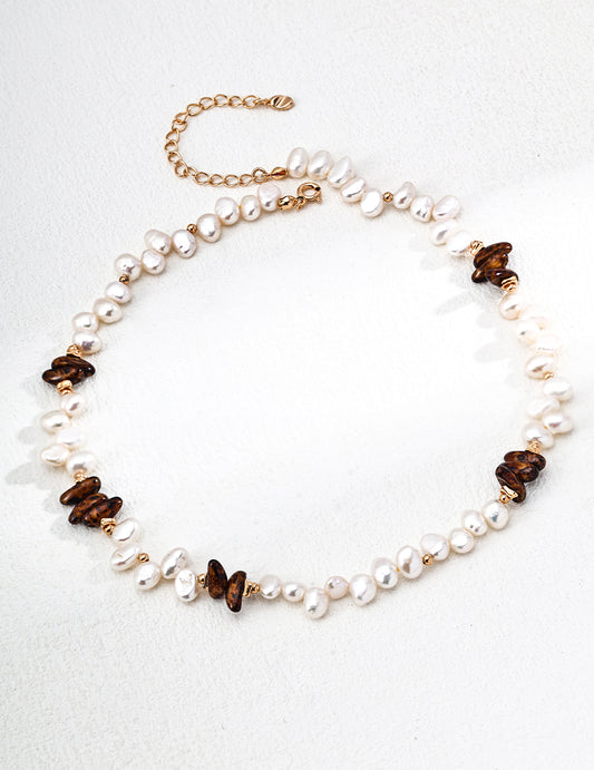 Natural Pearl Czech Glass Beaded Necklace - 18K Gold Plated | Vinajewelry