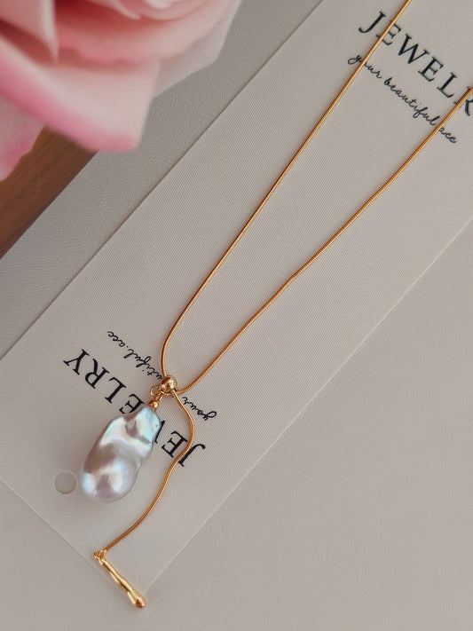 Malachite Baroque Pearl Necklace - 18K Gold Plated Adjustable | Vinajewelry