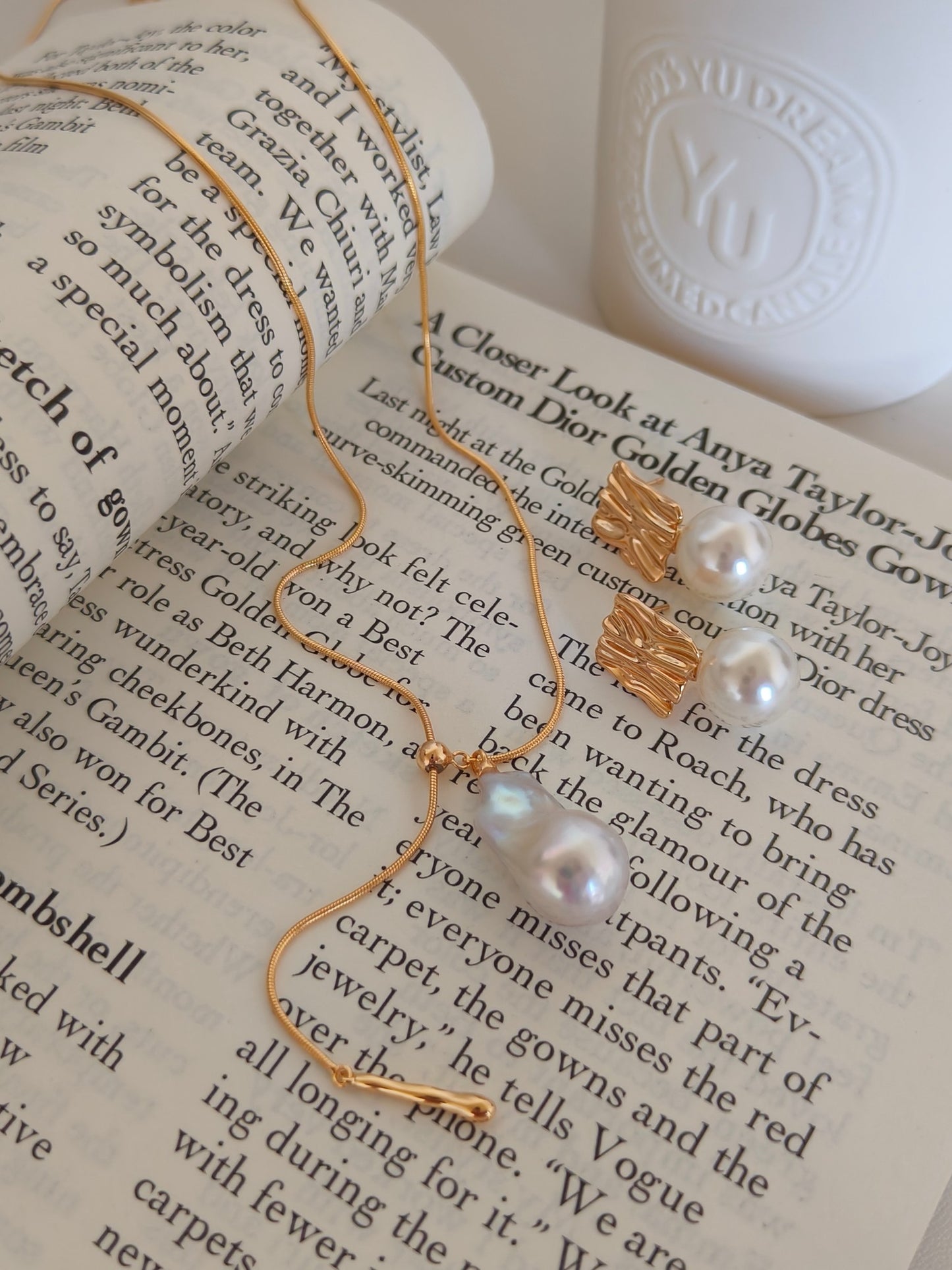 Malachite Baroque Pearl Necklace - 18K Gold Plated Adjustable | Vinajewelry