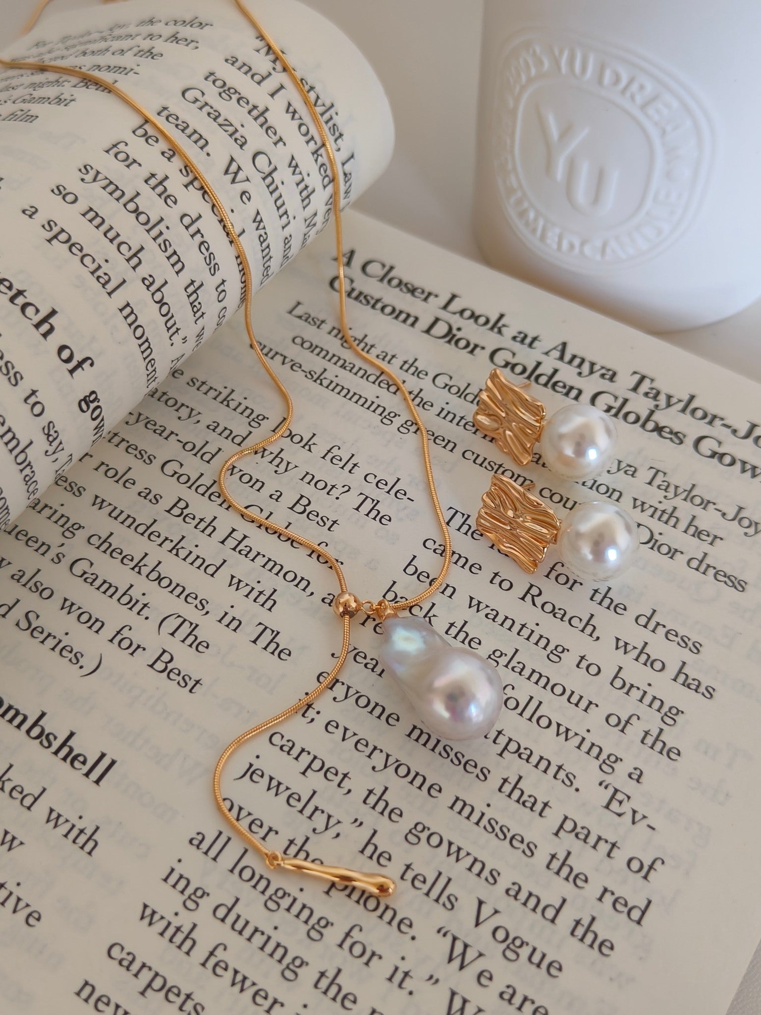 Malachite Baroque Pearl Necklace - 18K Gold Plated Adjustable | Vinajewelry