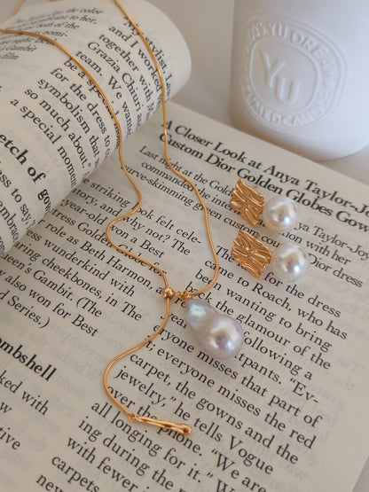 Malachite Baroque Pearl Necklace - 18K Gold Plated Adjustable | Vinajewelry