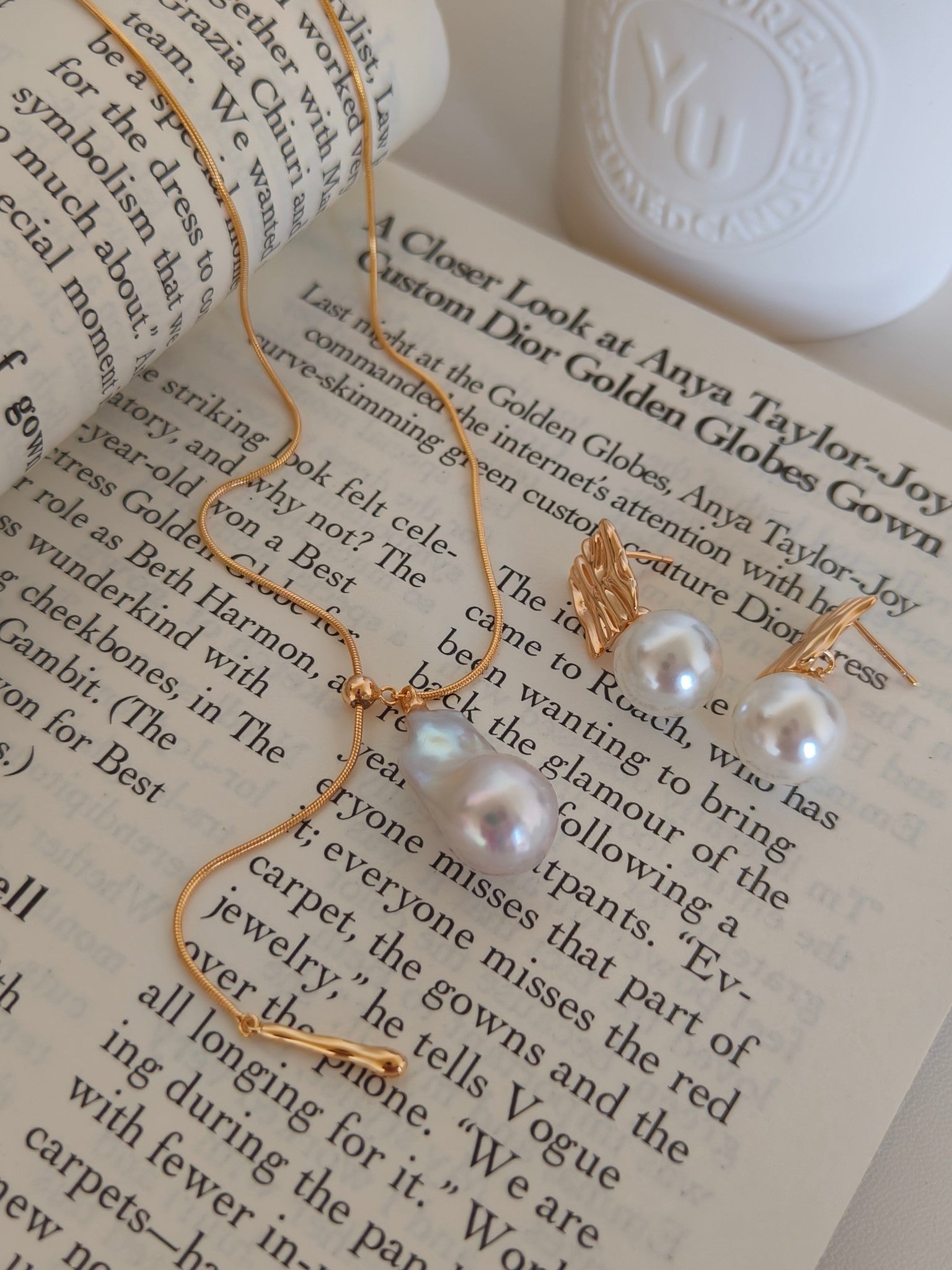 Malachite Baroque Pearl Necklace - 18K Gold Plated Adjustable | Vinajewelry