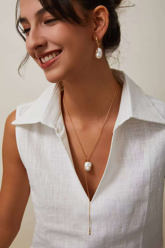 Malachite Baroque Pearl Necklace - 18K Gold Plated Adjustable | Vinajewelry