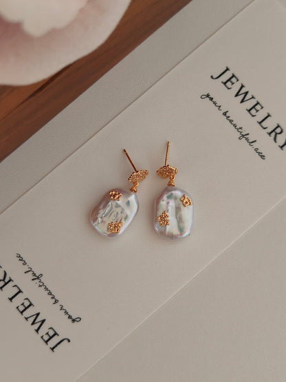 Elegant Baroque Pearl Earrings - 18K Gold Plated Sterling Silver | Vinajewelry