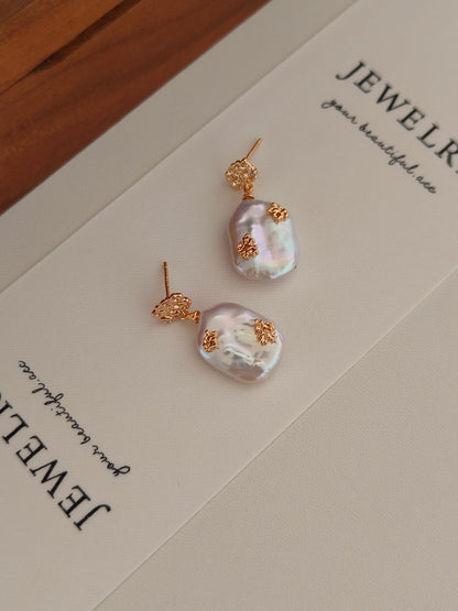 Elegant Baroque Pearl Earrings - 18K Gold Plated Sterling Silver | Vinajewelry