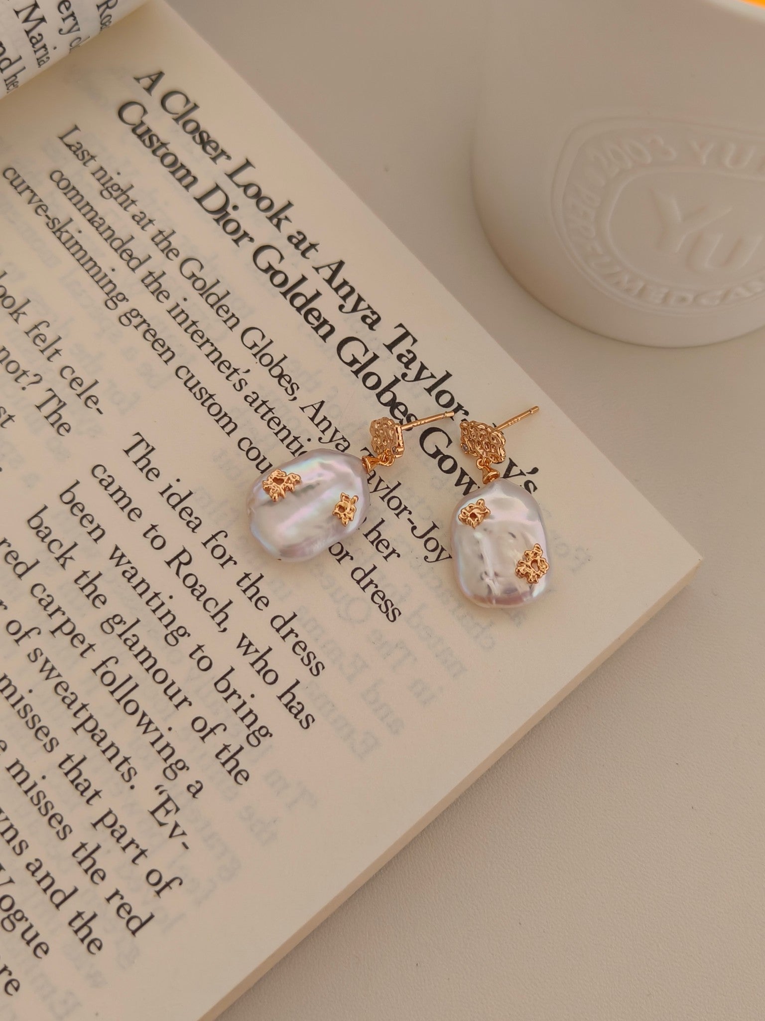 Elegant Baroque Pearl Earrings - 18K Gold Plated Sterling Silver | Vinajewelry