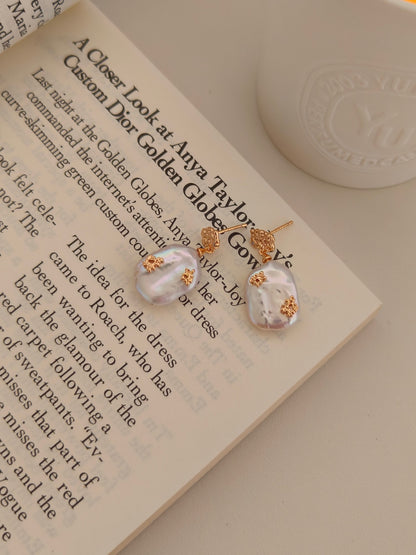 Elegant Baroque Pearl Earrings - 18K Gold Plated Sterling Silver | Vinajewelry