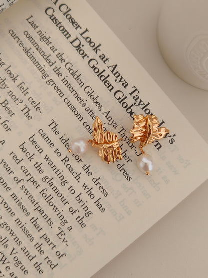 Elegant Natural Pearl Earrings - 18K Gold Plated Sterling Silver | Vinajewelry