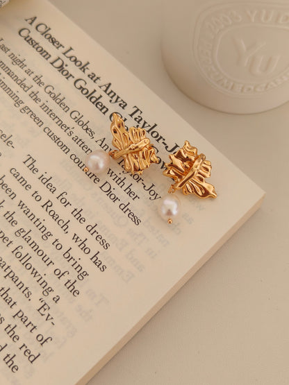 Elegant Natural Pearl Earrings - 18K Gold Plated Sterling Silver | Vinajewelry