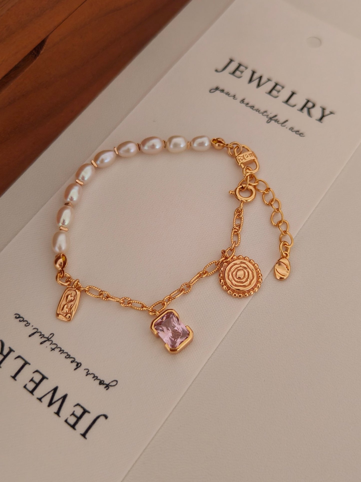 Natural Pearl Zircon Bracelet - 18K Gold Plated Sterling Silver | Vinajewelry