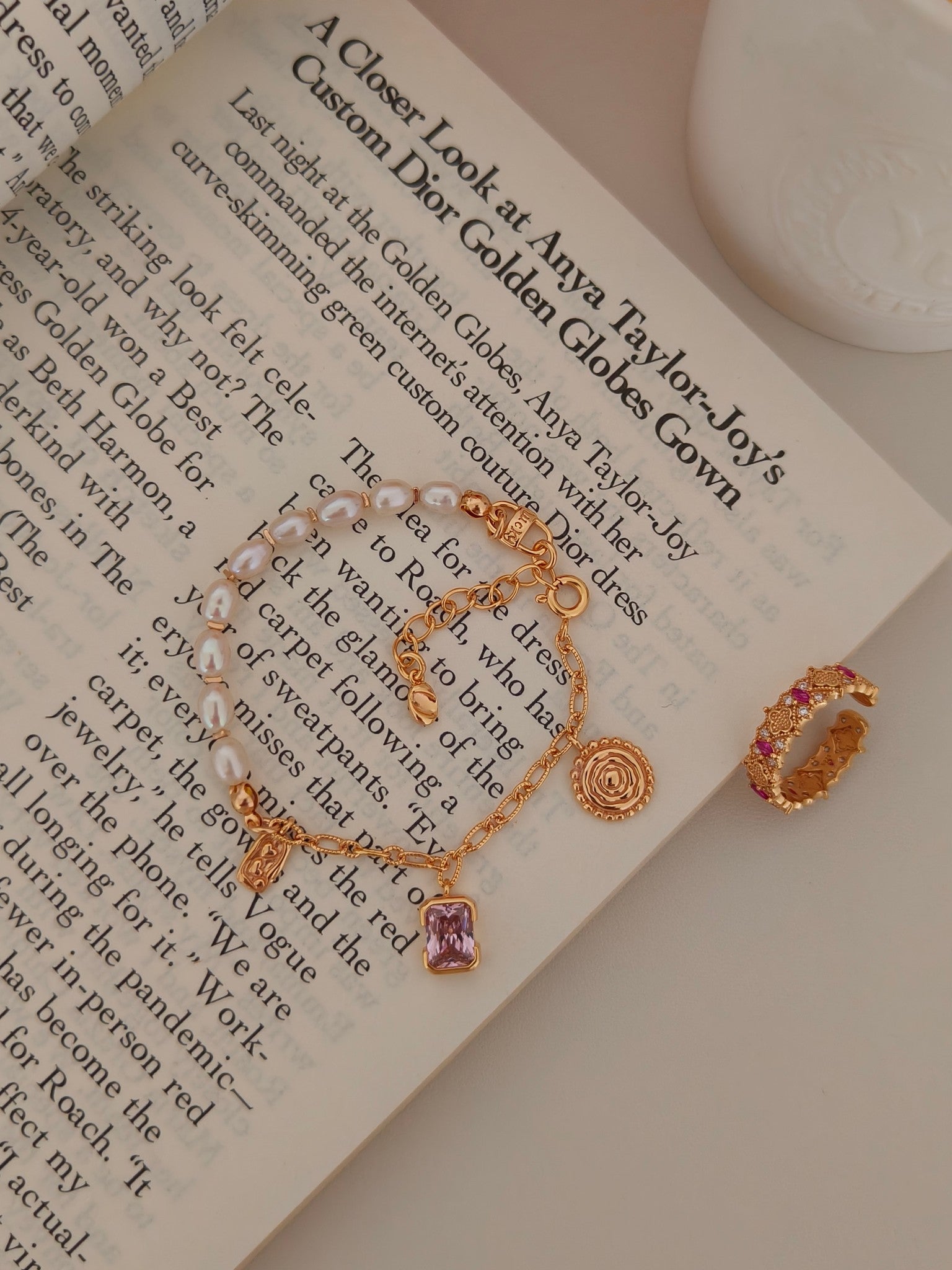 Natural Pearl Zircon Bracelet - 18K Gold Plated Sterling Silver | Vinajewelry