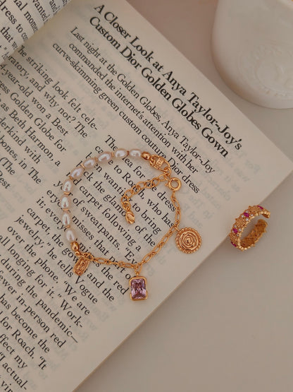 Natural Pearl Zircon Bracelet - 18K Gold Plated Sterling Silver | Vinajewelry