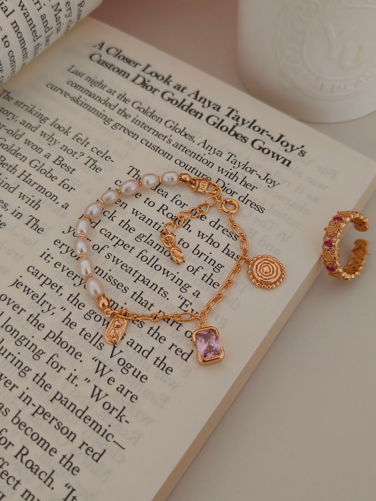 Natural Pearl Zircon Bracelet - 18K Gold Plated Sterling Silver | Vinajewelry