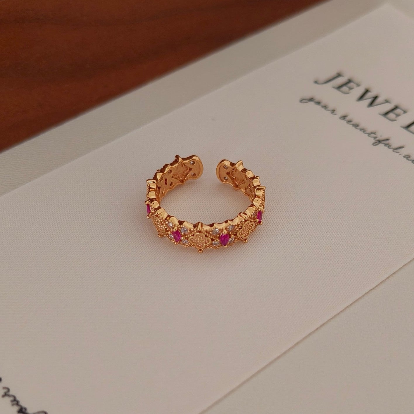 Vintage Luxury Zircon Plated 18K Gold Adjustable Opening Ring