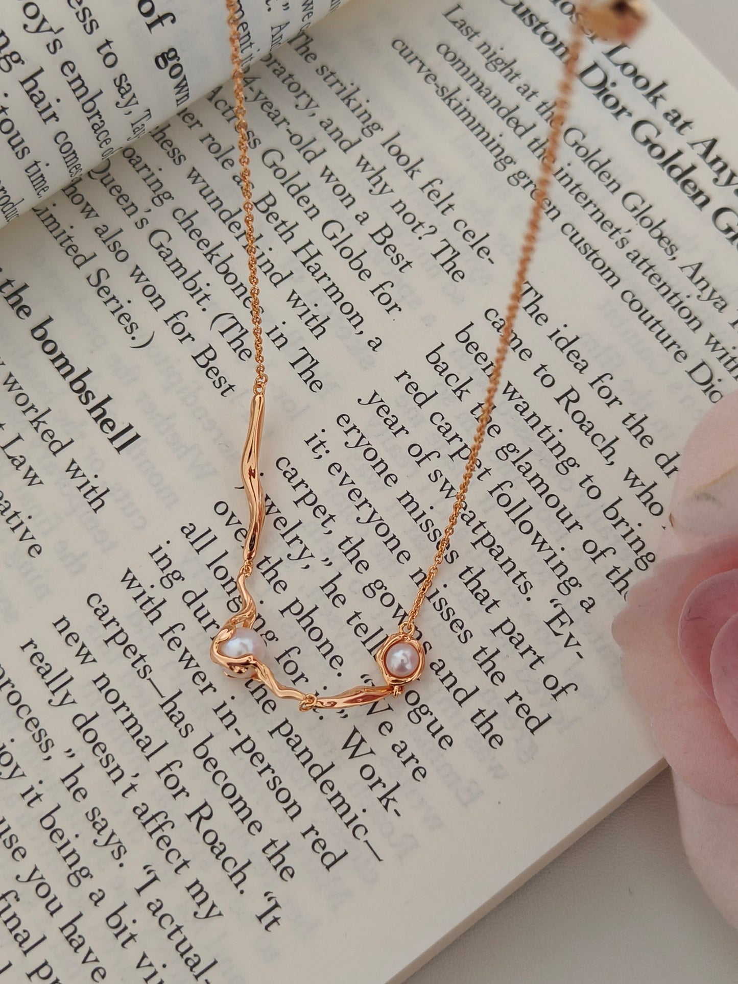Minimalist Natural Pearl 18K Gold Plated Sterling Silver Necklace