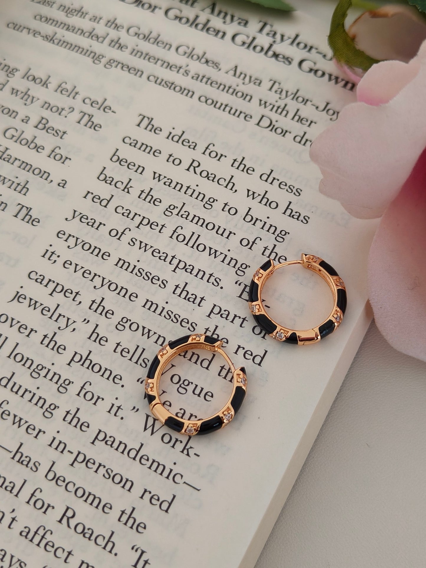 Minimalist Enamel Diamond Earrings - 18K Gold Plated Sterling Silver | Vinajewelry