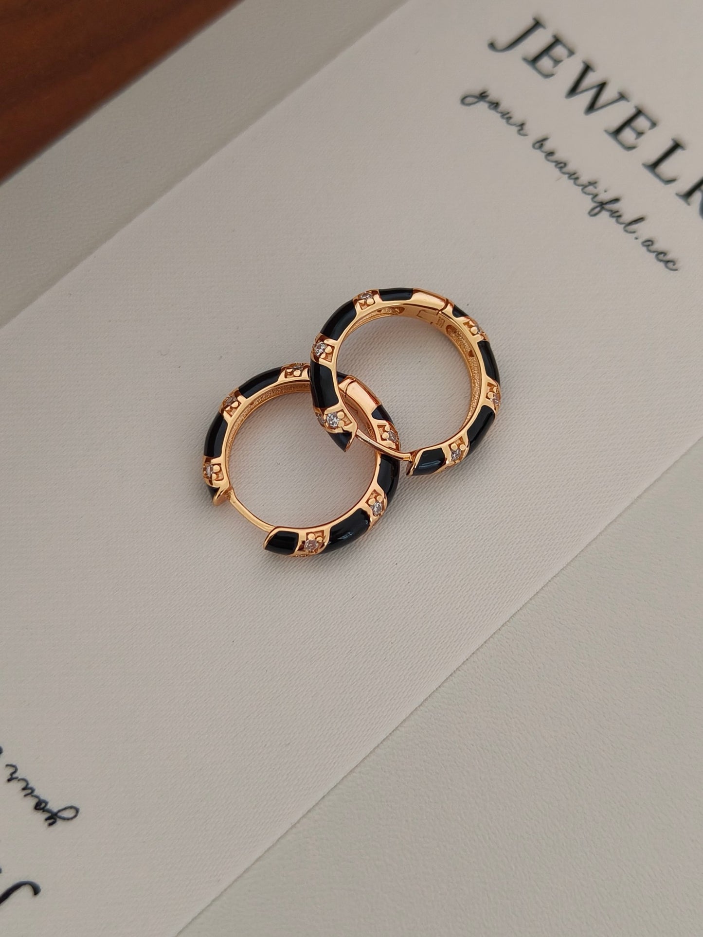 Minimalist Enamel Diamond Earrings - 18K Gold Plated Sterling Silver | Vinajewelry