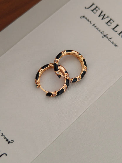 Minimalist Enamel Diamond Earrings - 18K Gold Plated Sterling Silver | Vinajewelry