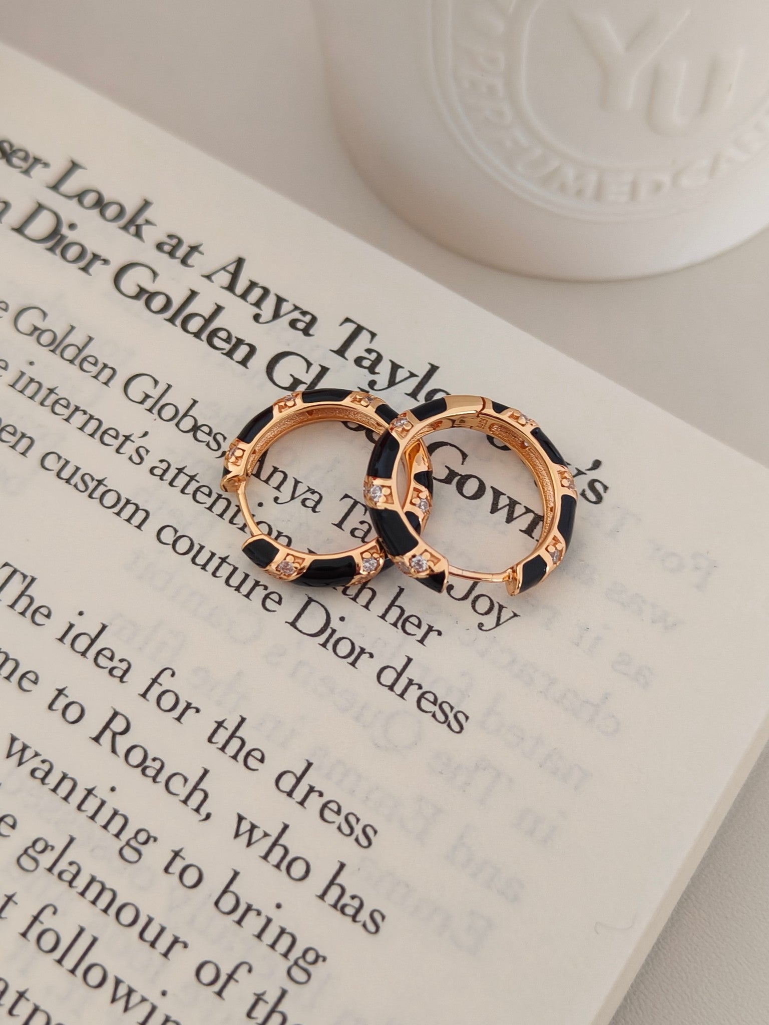 Minimalist Enamel Diamond Earrings - 18K Gold Plated Sterling Silver | Vinajewelry