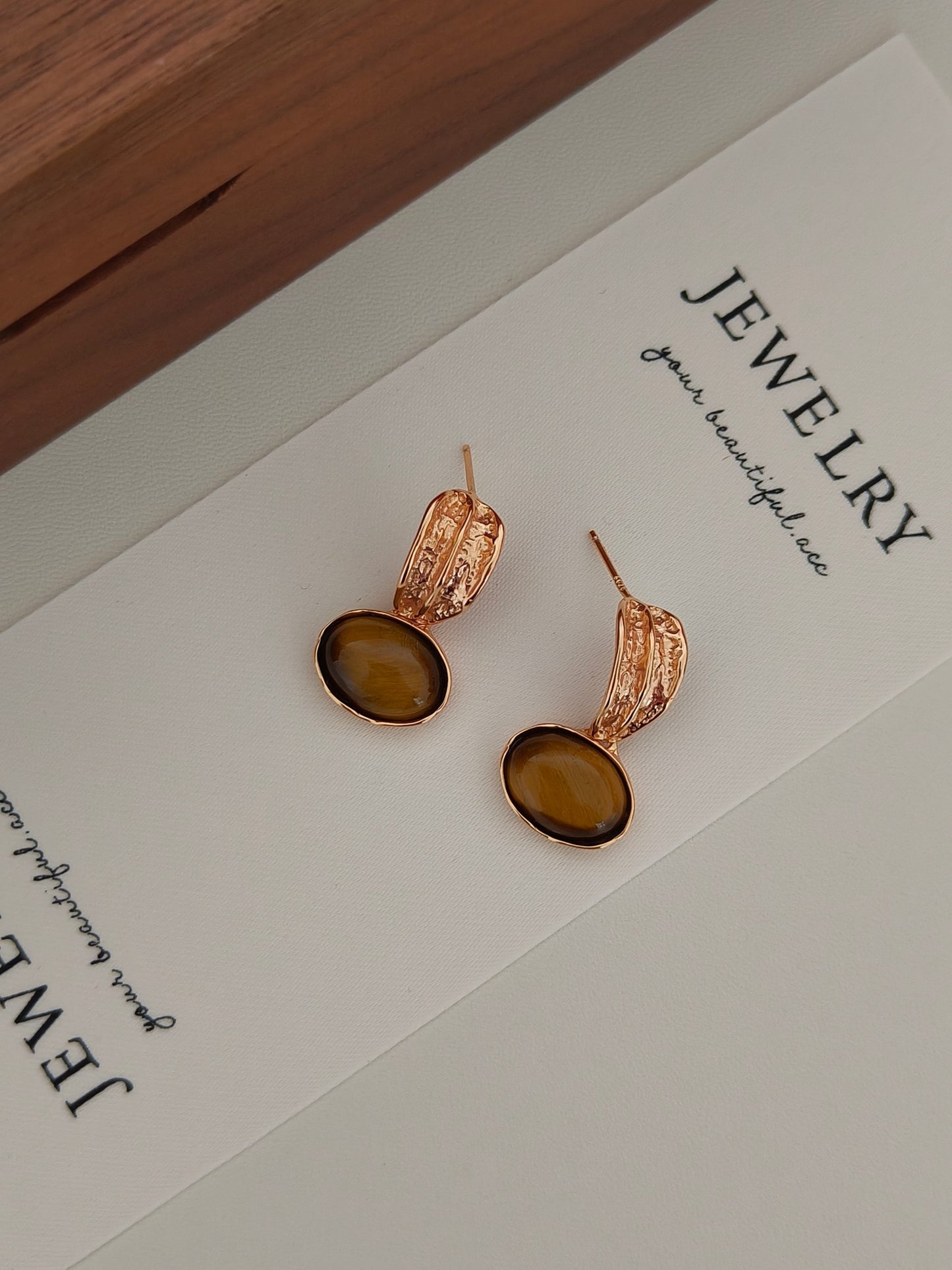 Natural Tiger's Eye Pendant Earrings - 18K Gold Plated Sterling Silver | Vinajewelry