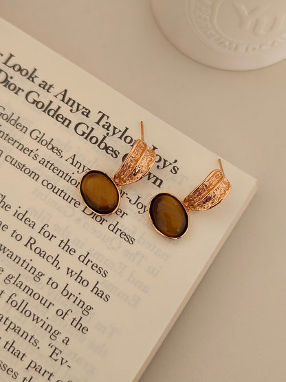 Natural Tiger's Eye Pendant Earrings - 18K Gold Plated Sterling Silver | Vinajewelry