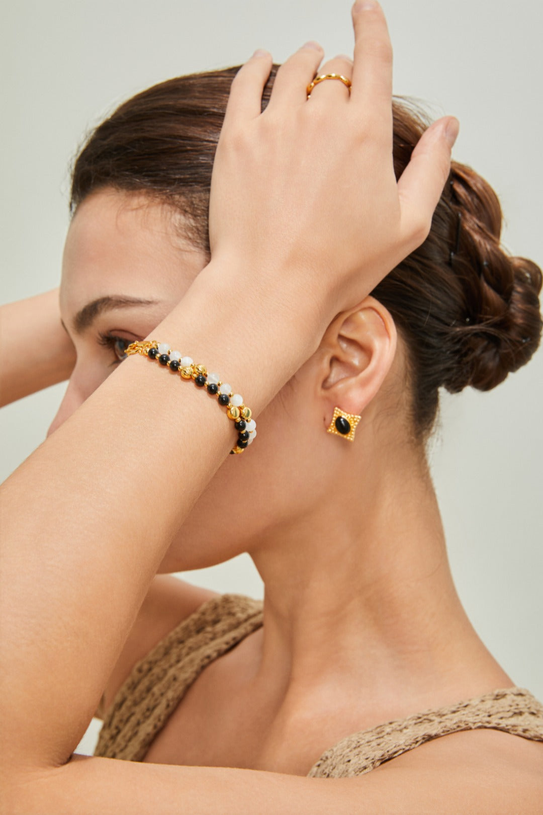 Minimalist Natural Agate Earrings - 18K Gold Plated Sterling Silver | Vinajewelry