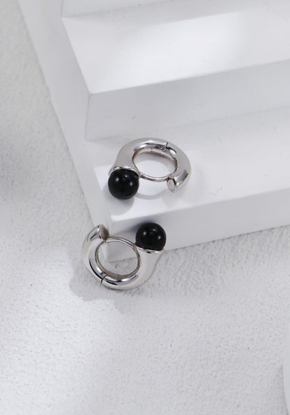 Natural Black Agate Earrings - 18K Gold Plated Sterling Silver | Vinajewelry