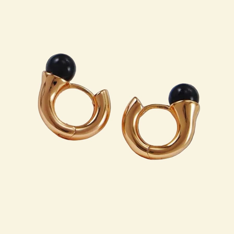 Natural Black Agate Sterling Silver 18k Gold Earrings