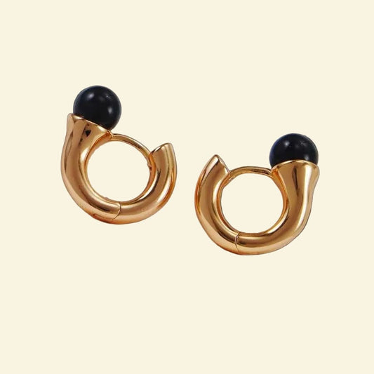 Natural Black Agate Sterling Silver 18k Gold Earrings