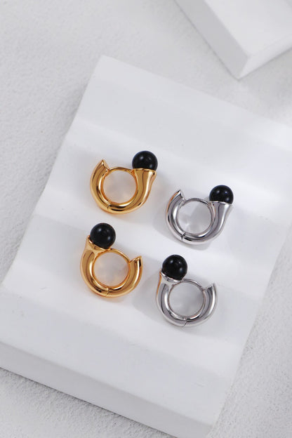 Natural Black Agate Earrings - 18K Gold Plated Sterling Silver | Vinajewelry