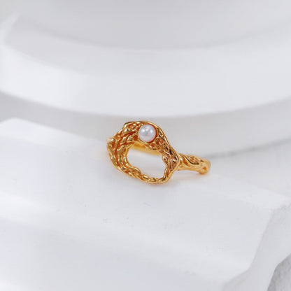 Stylish Natural Pearl 18K Gold Open Ring