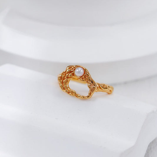 Stylish Natural Pearl 18K Gold Open Ring