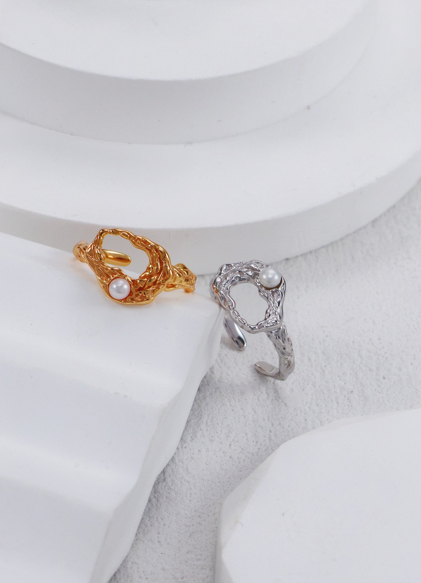 Natural Pearl Open Ring - 18K Gold Plated Sterling Silver Adjustable | Vinajewelry