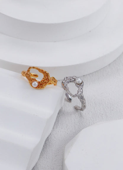 Natural Pearl Open Ring - 18K Gold Plated Sterling Silver Adjustable | Vinajewelry