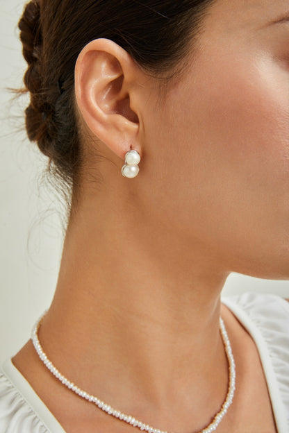 Natural Double Pearl Earrings - 18K Gold Plated Sterling Silver | Vinajewelry