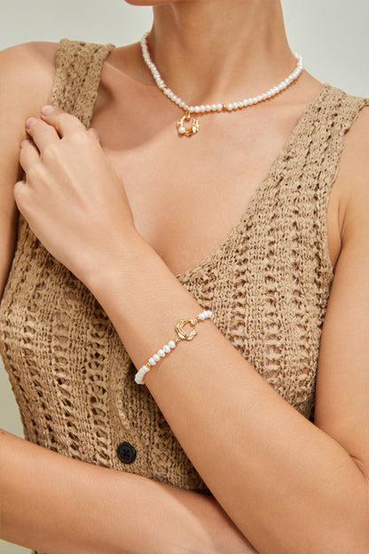 Natural Pearl Bracelet - 18K Gold Plated Wave Design Adjustable | Vinajewelry