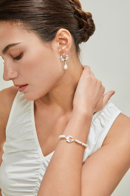 Natural Pearl Bracelet - 18K Gold Plated Wave Design Adjustable | Vinajewelry