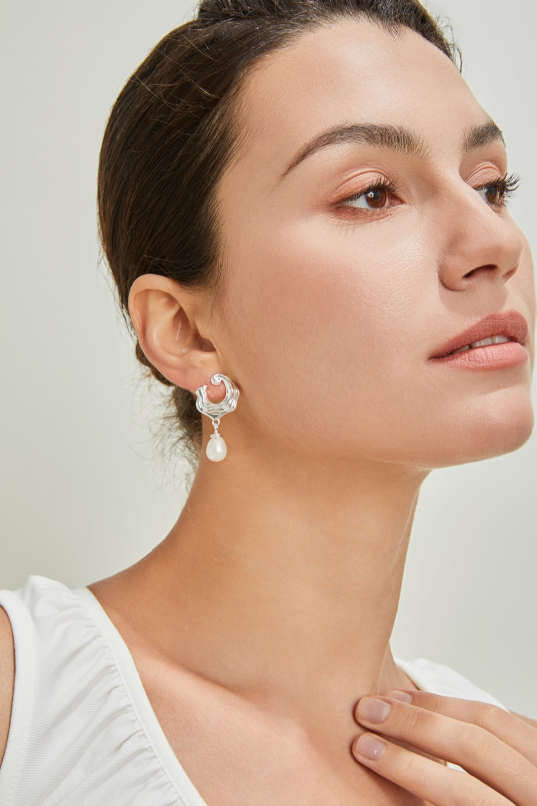 Fashion Natural Pearl Pendant Earrings - 18K Gold Plated Sterling Silver