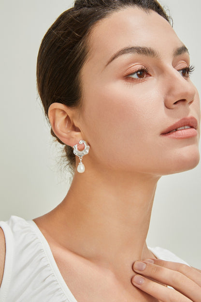 Fashion Natural Pearl Pendant Earrings - 18K Gold Plated Sterling Silver