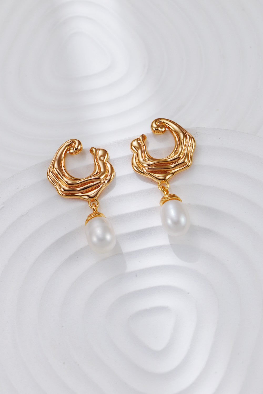 Fashion Natural Pearl Pendant Earrings - 18K Gold Plated Sterling Silver