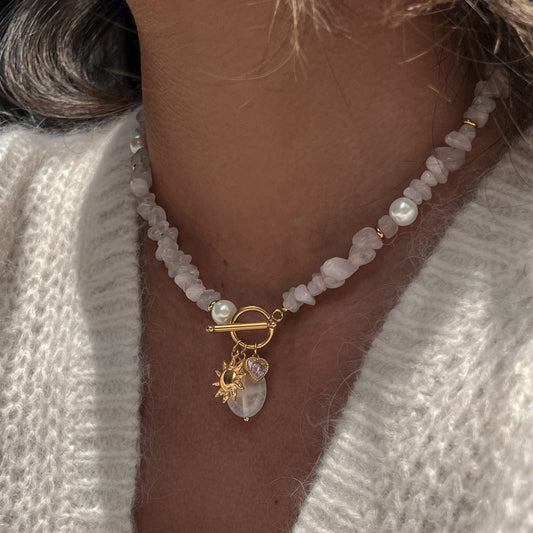 Rose Quartz Jade Beaded Pendant Necklace