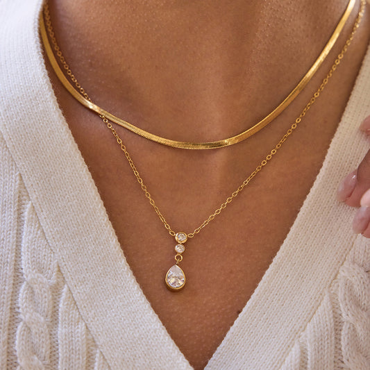 Olive Layered Diamond Pendant Chain Necklace