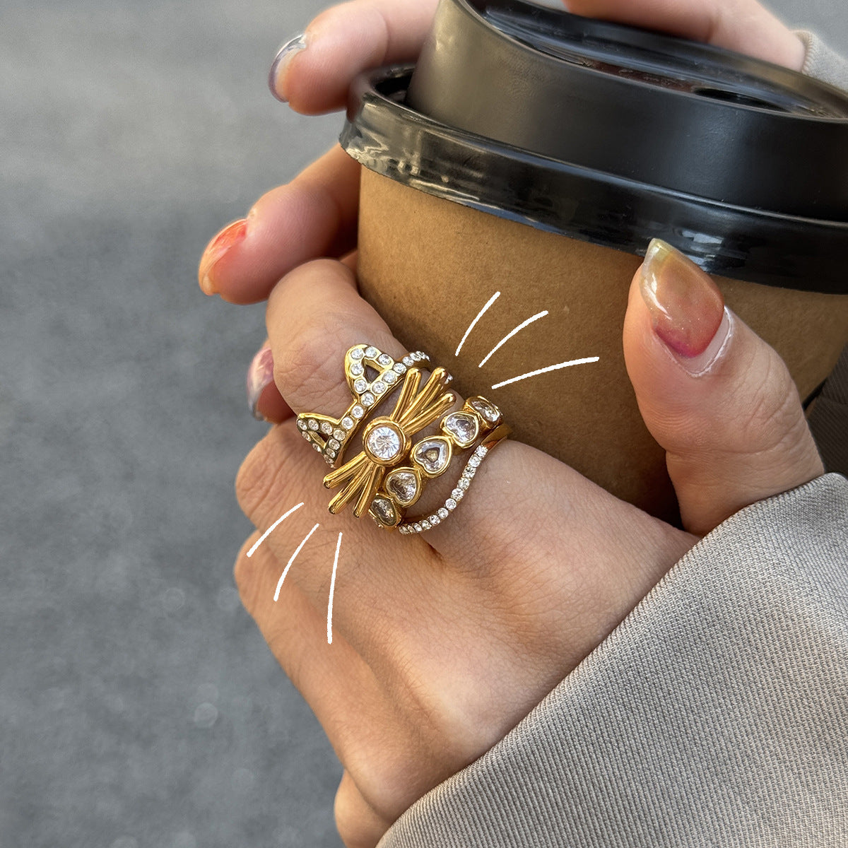 Marie Cat Diamond Stackable Ring Set